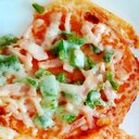 トースターDe簡単☆ハムとピーマンの餃子ピザ
